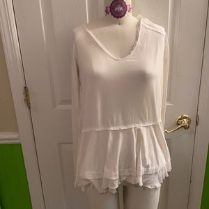 Free People Frayed Edge Long Sleeve Top